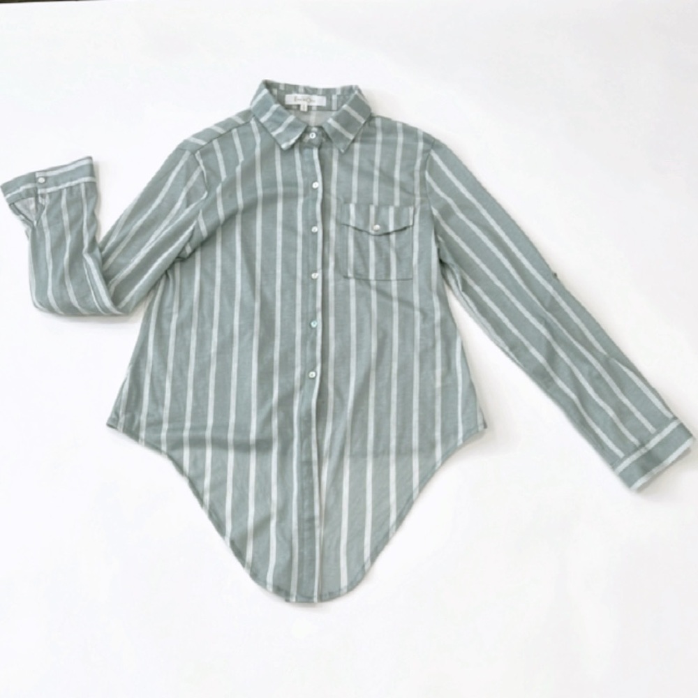 Stripped Button-up Blouse with Front Tie